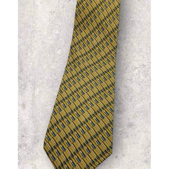 TRUSSARDI Silk Tie ITALY Yellow Tool W:3.7" EUC - Picture 6 of 6
